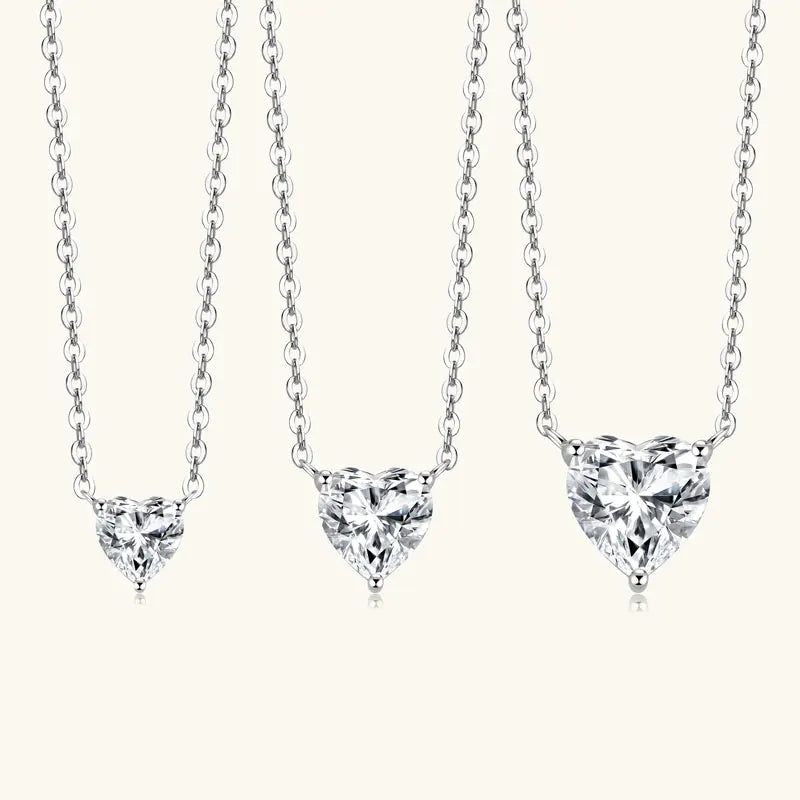 Anziw 1-2Carat Heart Moissanite Pendant Necklaces for Woman S925 Silver Solitaire Diamond-losil