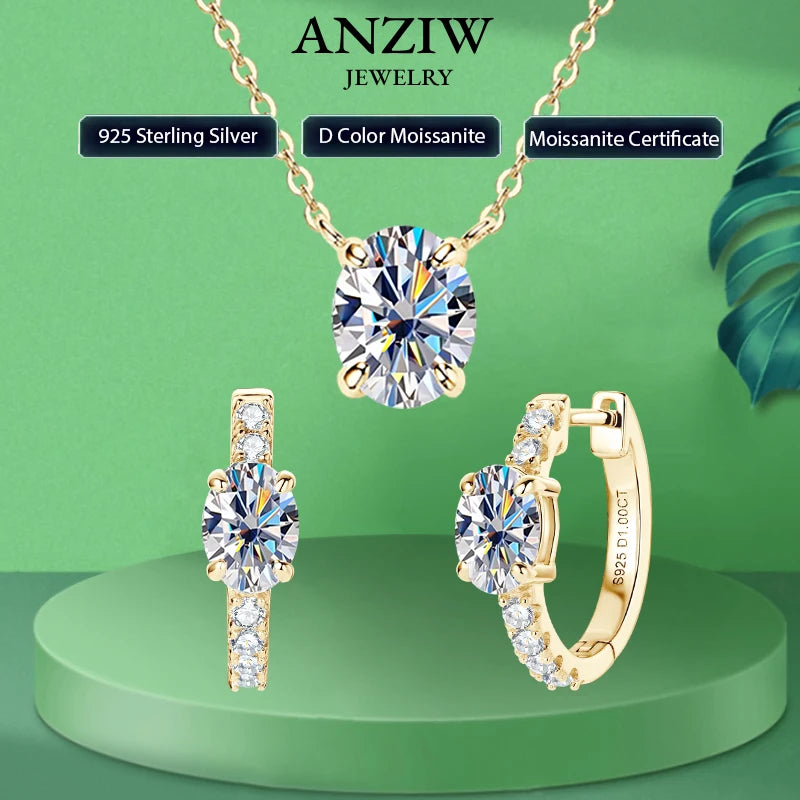 4.0cttw Oval Cut D Moissanite Jewelry Set Real 925 Silver Pendant Necklace-losil