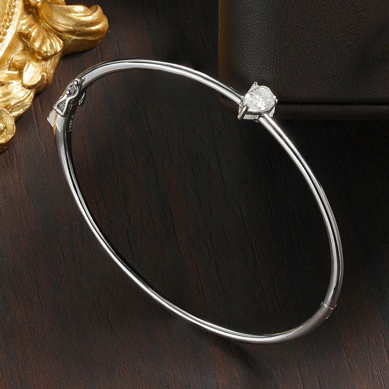 OEVAS Certified 1CT Pear Cut Moissanite Bangles S925 Silver Solitaire Lab Diamond-losil