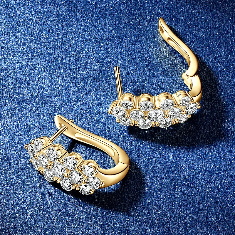 Anziw 2026 Fashion Clustered Triple-Row D Moissanite Hoop Huggie Earrings for Women-losil