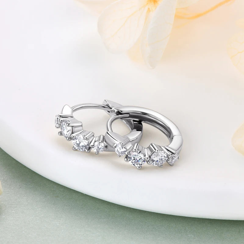 Anziw 925 Sterling Silver 4 Stones Moissanite Irregular Hoops Huggie Earrings for-losil