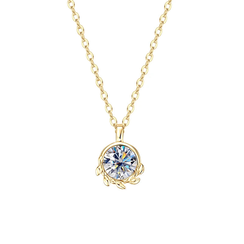Anziw 6.5mm 1ct D Moissanite Olive Leaf Pendant Necklace for Women Real-losil