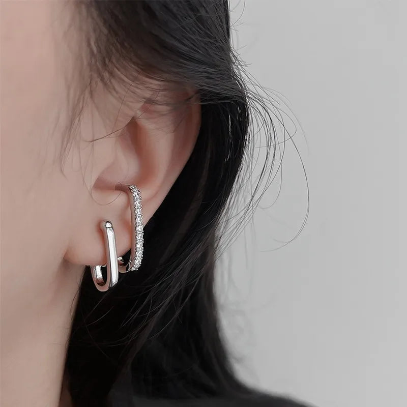 ANZIW Niche Luxurious Irregular Earrings for Women Moissanite Diamond U-shaped Ear Cuff-losil