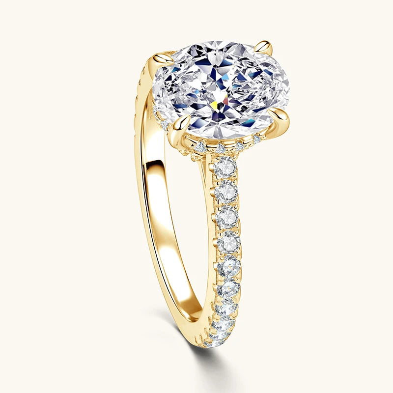 Anziw Real 3.0CT D Oval Moissanite Promise Ring for Women 925 Sliver-losil
