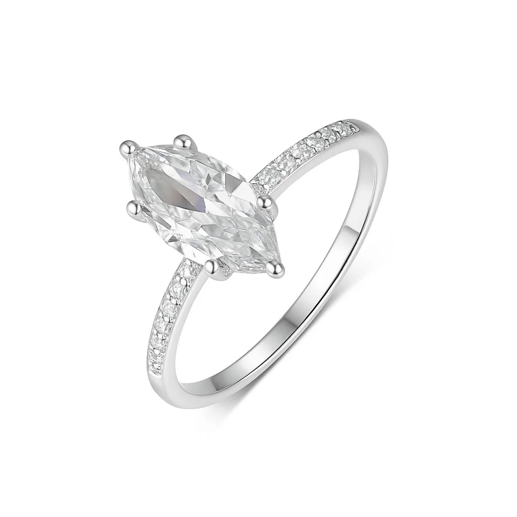 OEVAS 2ct D VVS1 Marquise Cut Moissanite Ring 100% S925 Silver Plate-losil