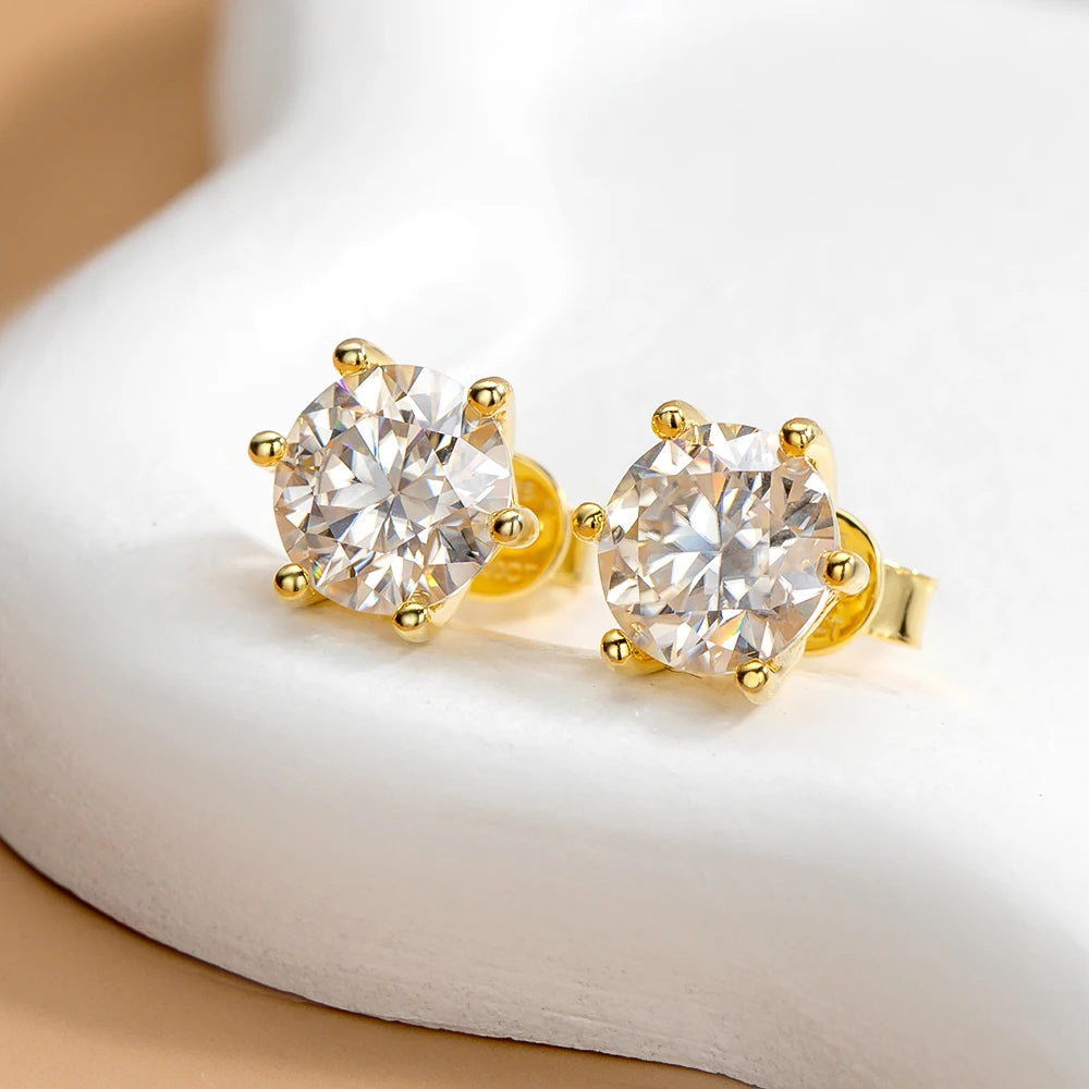 OEVAS Moissanite Stud Earrings D Color 0.5-2 Carat 925 Sterling Silver Gold-losil