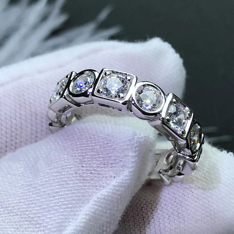 100% Real Silver 925 Full Eternity Ring for Women Simulated Diamond Engagement-losil