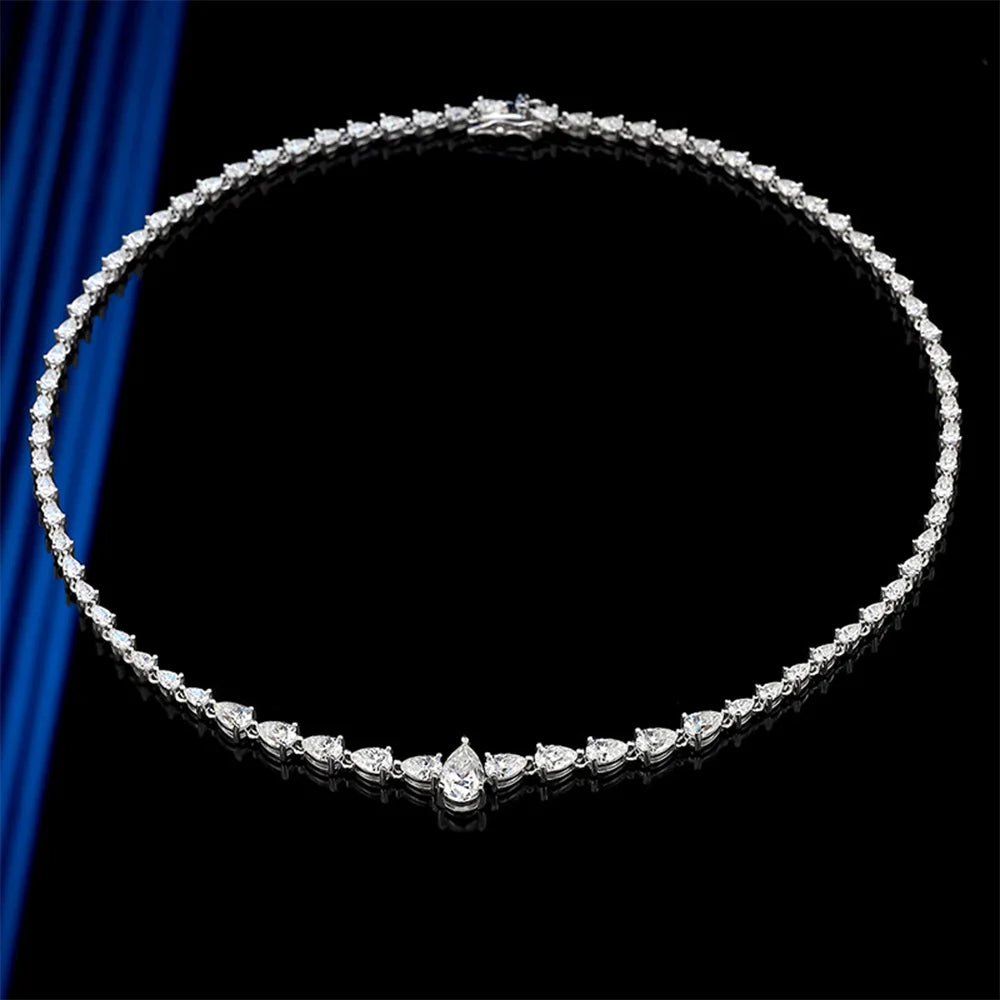 OEVAS Waterdrop Full Moissanite Tennis Necklace for Women S925 Silver Pear Cut-losil