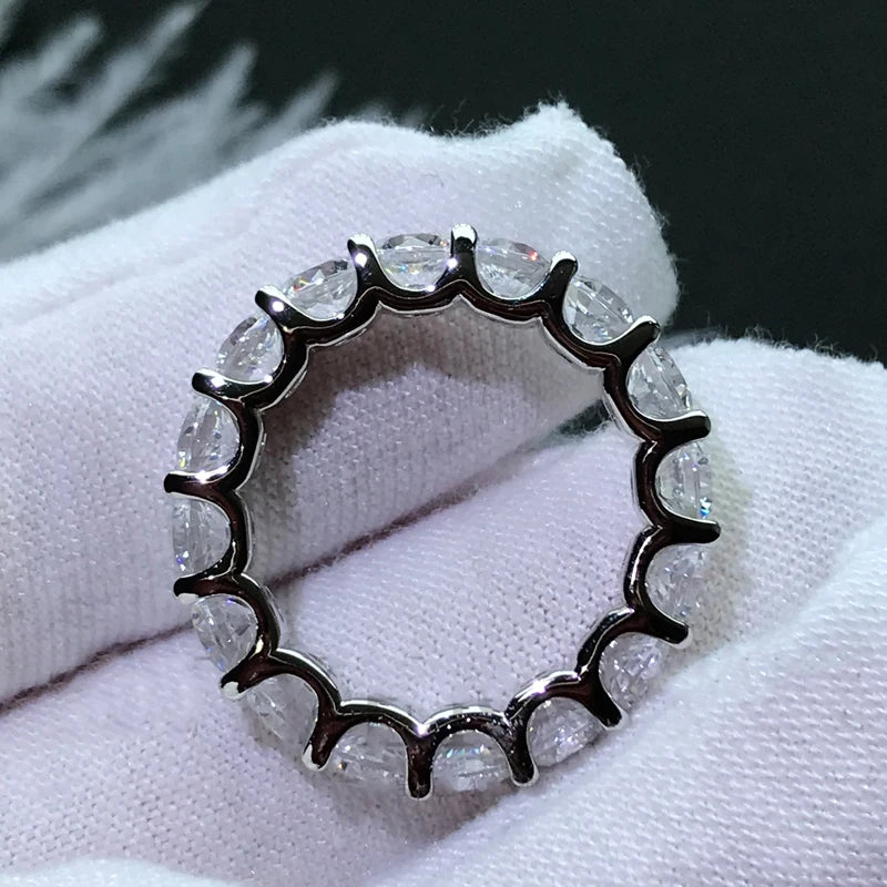 100% Real Silver 925 Full Eternity Ring for Women Simulated Diamond Engagement-losil