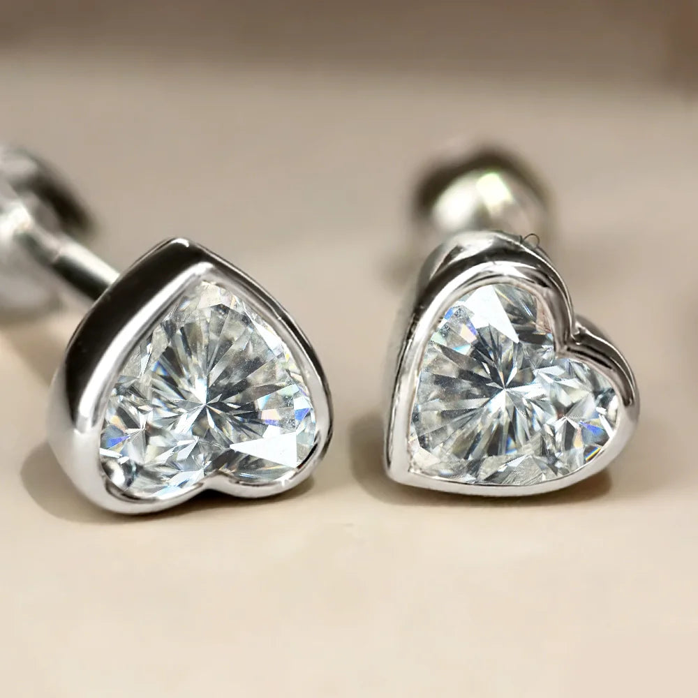 OEVAS 5mm Heart Cut Moissanite Bezel Earrings for Women 100% S925 Silver-losil