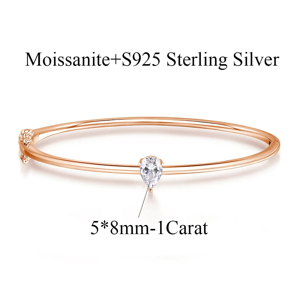 OEVAS Certified 1CT Pear Cut Moissanite Bangles S925 Silver Solitaire Lab Diamond-losil