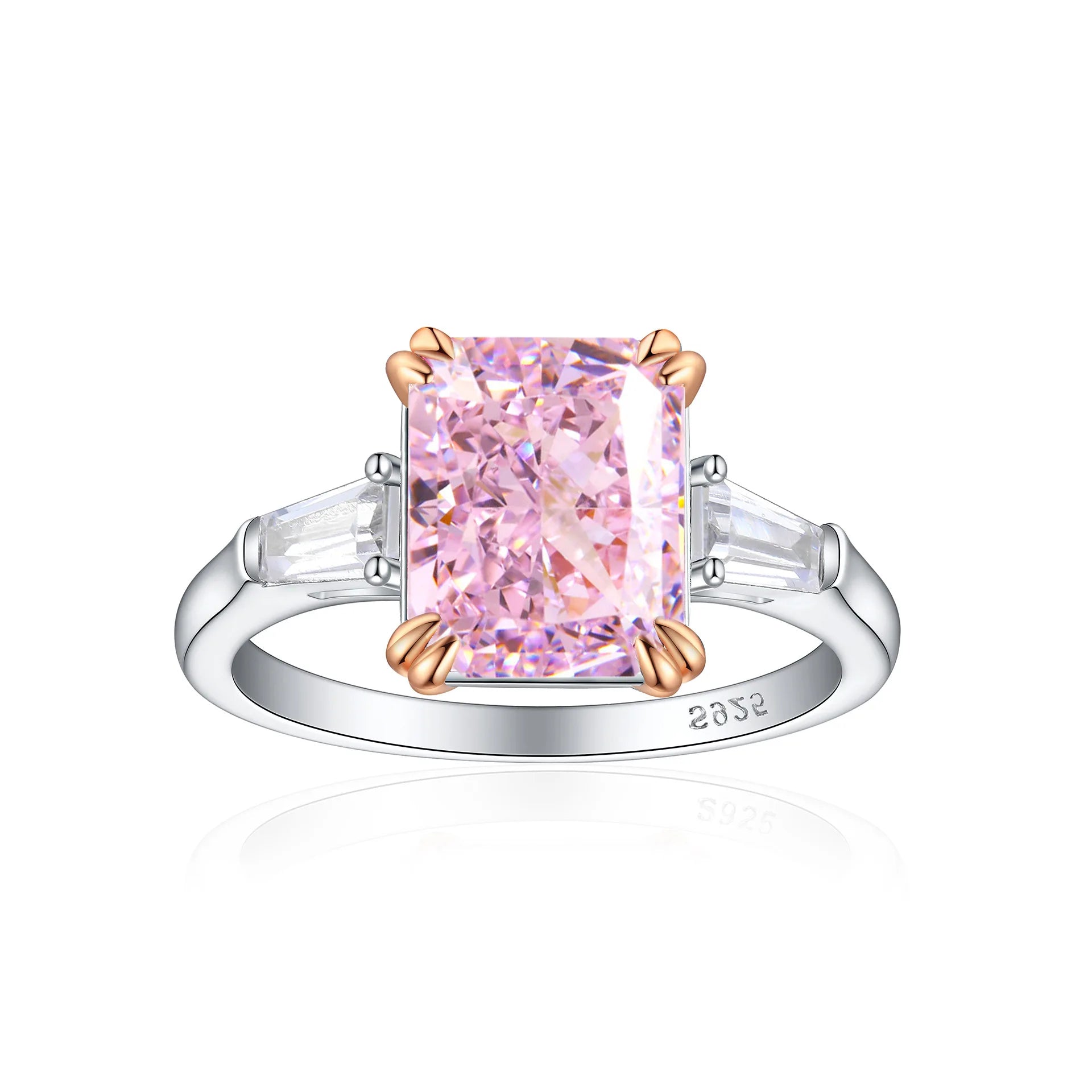 OEVAS 8x10mm 4ct Square Pink High Carbon Diamond Rings For Women 100%-losil