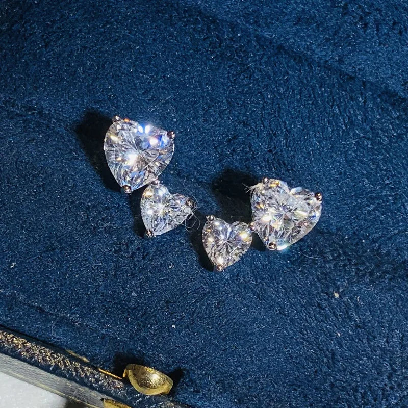 Huitan Fashion Heart Stud Earrings with Double Love Cubic Zircon Silver Color-losil