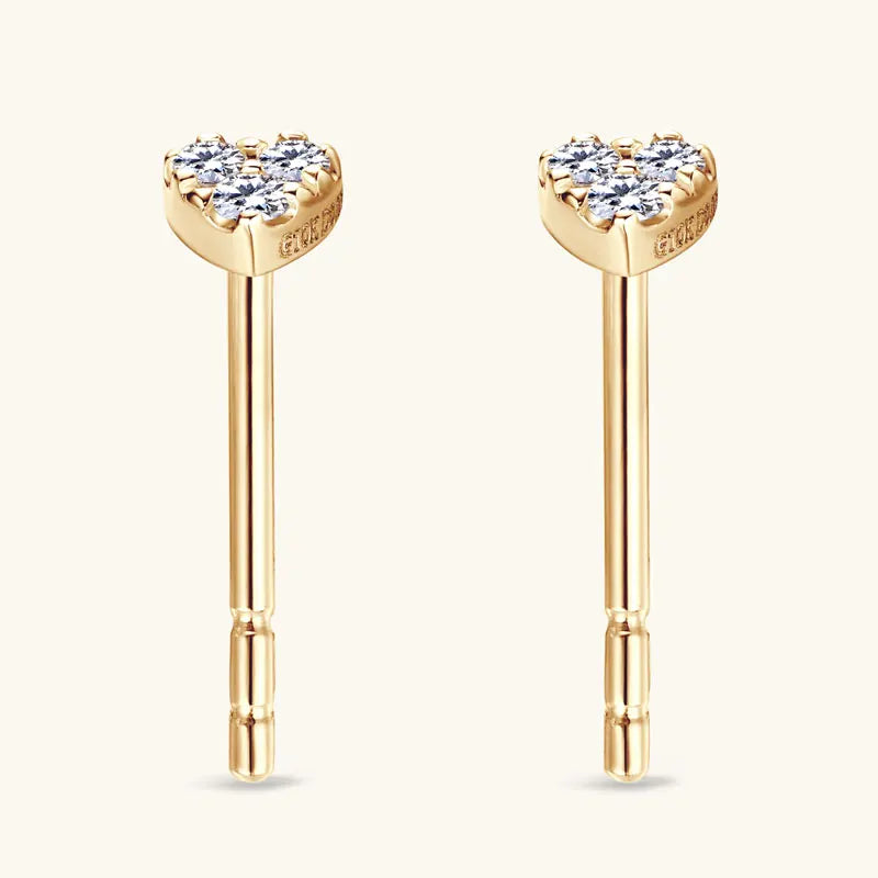 Solid 10K Yellow Gold Moissanite Earrings for Women Super Mini Heart Studs-losil