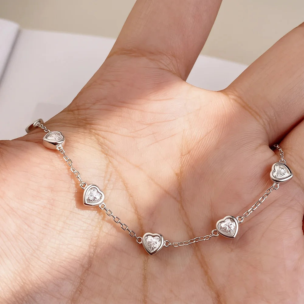 OEVAS 4MM Heart Moissanite Bracelets S925 Silver plated 18K gold Sparkling Wedding-losil