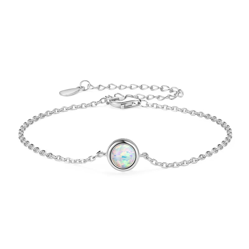 Anziw Bezel 6mm Opal Solitaire Bracelet Adjustable 925 Silver Chain 2024 Trendy-losil