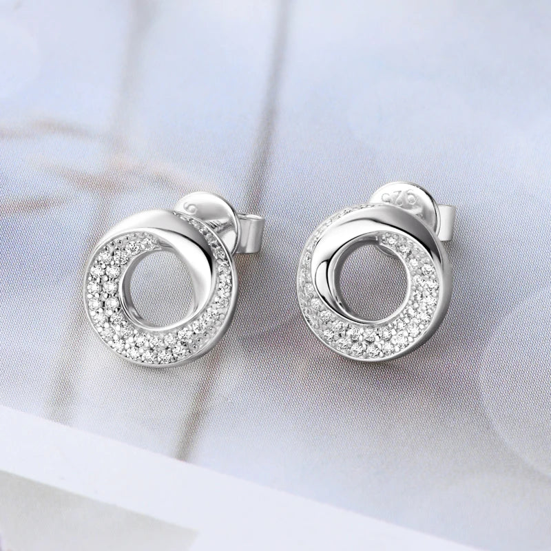 Anziw Doughnut Circle D Color Moissanite Stud Earrings for Women Men Real-losil