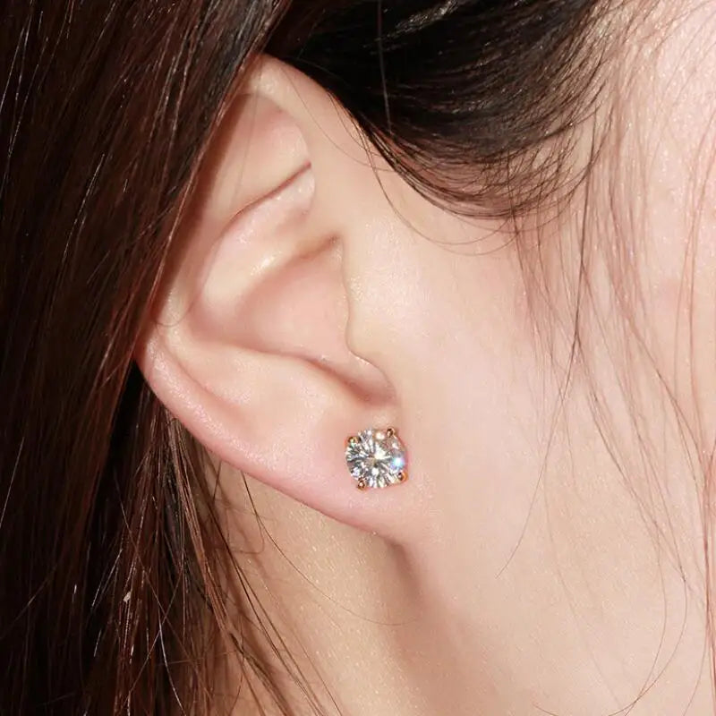 Anziw 100% 925 Sterling Silver Gold Stud Earrings 6.5mm D Color Moissanite-losil