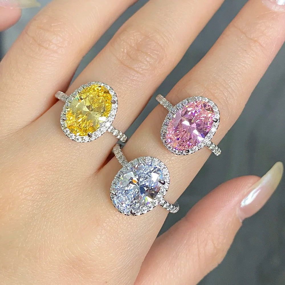 OEVAS 5CT 9*11mm Oval Cut High Carbon Diamond Halo Ring For Women-losil