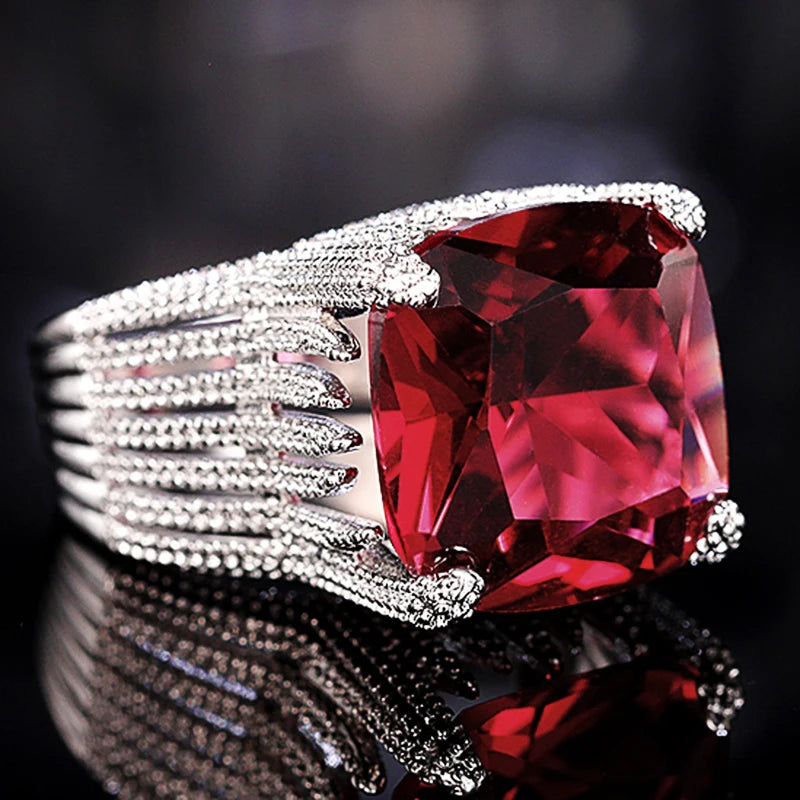Huitan Gorgeous Square Dark Red Cubic Zirconia Rings for Women Wedding Engagement-losil