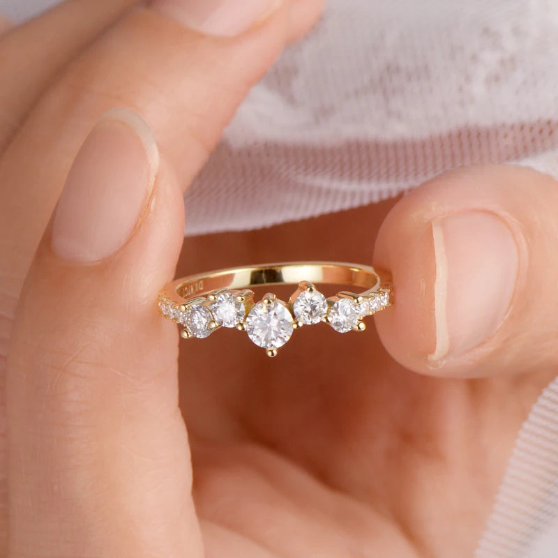 Anziw Real 4mm&3mm&1.6mm Moissanite Engagement Ring Delicate Wedding Rings 925 Silver for-losil