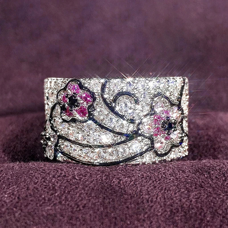 Huitan Shinning Flower Design Finger Ring Female Luxury Lady Aesthetic Fashion Jewelry-losil
