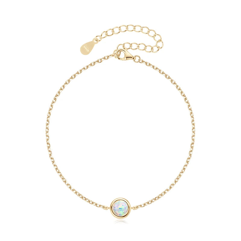 Anziw Bezel 6mm Opal Solitaire Bracelet Adjustable 925 Silver Chain 2024 Trendy-losil