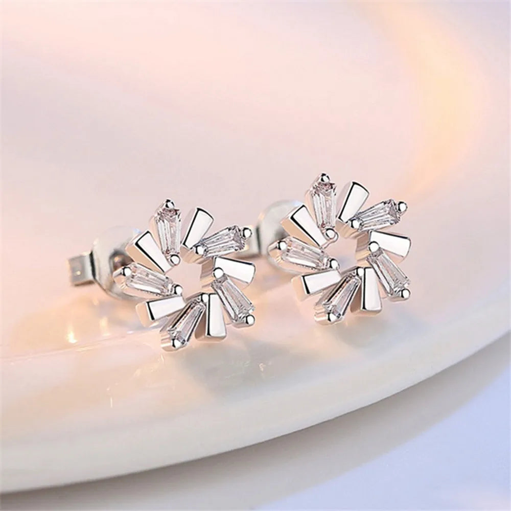 Huitan Fashion Women Earrings Ear Piercing Silver Color Bridal Wedding Earrings for-losil