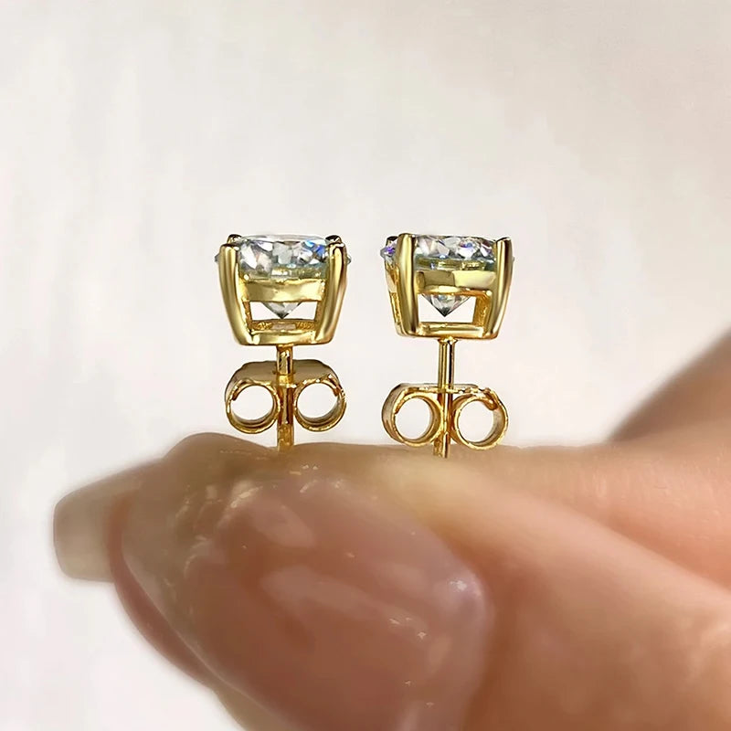 Anziw 100% 925 Sterling Silver Gold Stud Earrings 6.5mm D Color Moissanite-losil