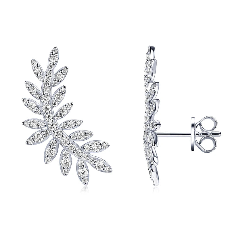 Leaf-Shaped Stud Earrings Climber 925 Sterling Silver D Color Moissanite Earrings for-losil
