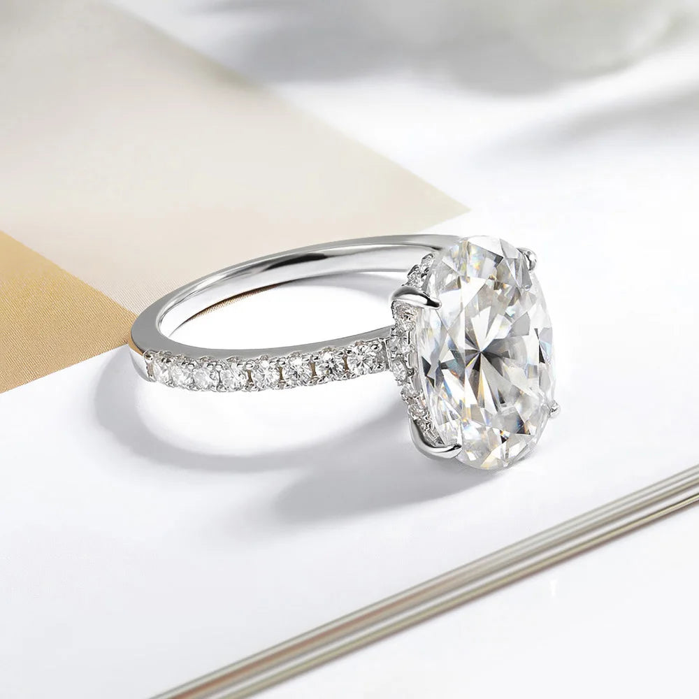 OEVAS 8*12mm 4.5CT Oval Real Moissanite Wedding Rings For Women 100% 925-losil