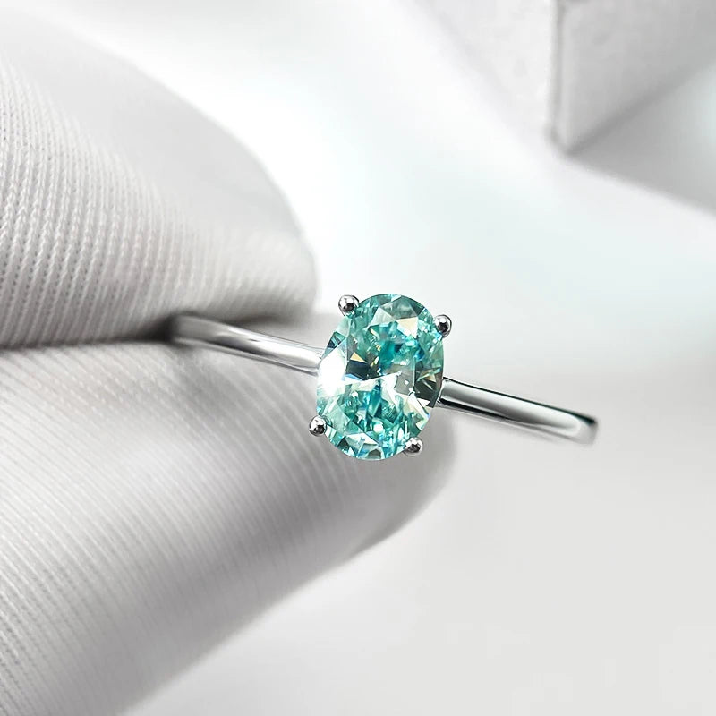 OEVAS Real 1CT / 2 Carat Oval Aquamarine Moissanite Ring For Women-losil