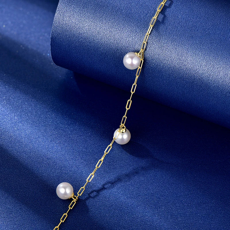 Anziw Fashion 925 Sterling Silver 6.5mm Natural Freshwater Pearl Bracelet for Women-losil