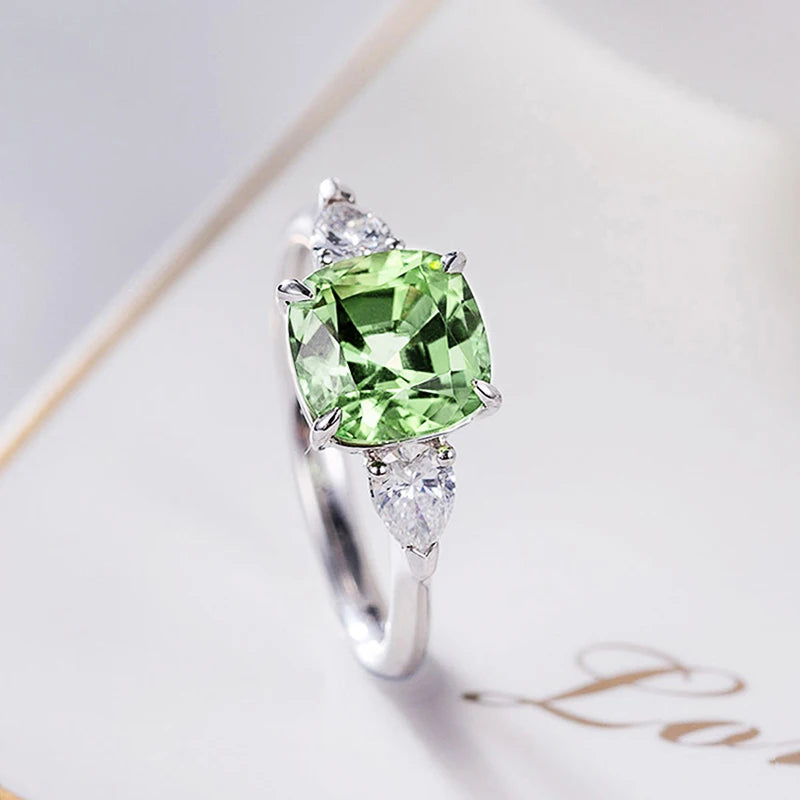Huitan Light Green Cubic Zirconia Rings for Women Newly Designed Wedding Accessories-losil