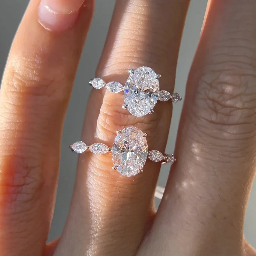 OEVAS Oval Cut 1CT 2CT Full D Color Moissanite Diamond Rings For-losil