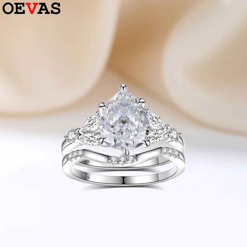 OEVAS 2ct 7x9MM Moissanite Two Rings S925 Silver Lab Diamond Wedding Ring-losil