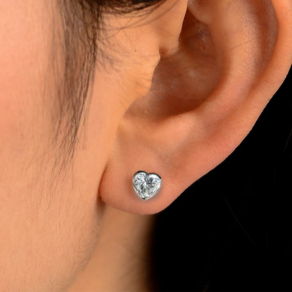 OEVAS 5mm Heart Cut Moissanite Bezel Earrings for Women 100% S925 Silver-losil