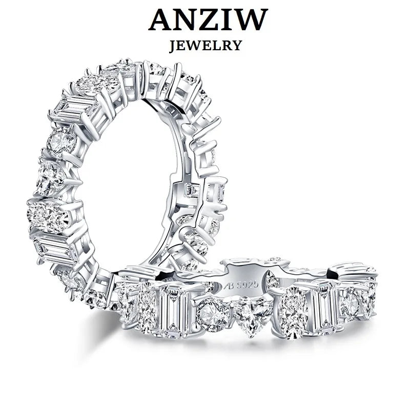 ANZIW Luxury 925 Sterling Silver Band Rings Women Engagement Simulated Diamond Wedding-losil