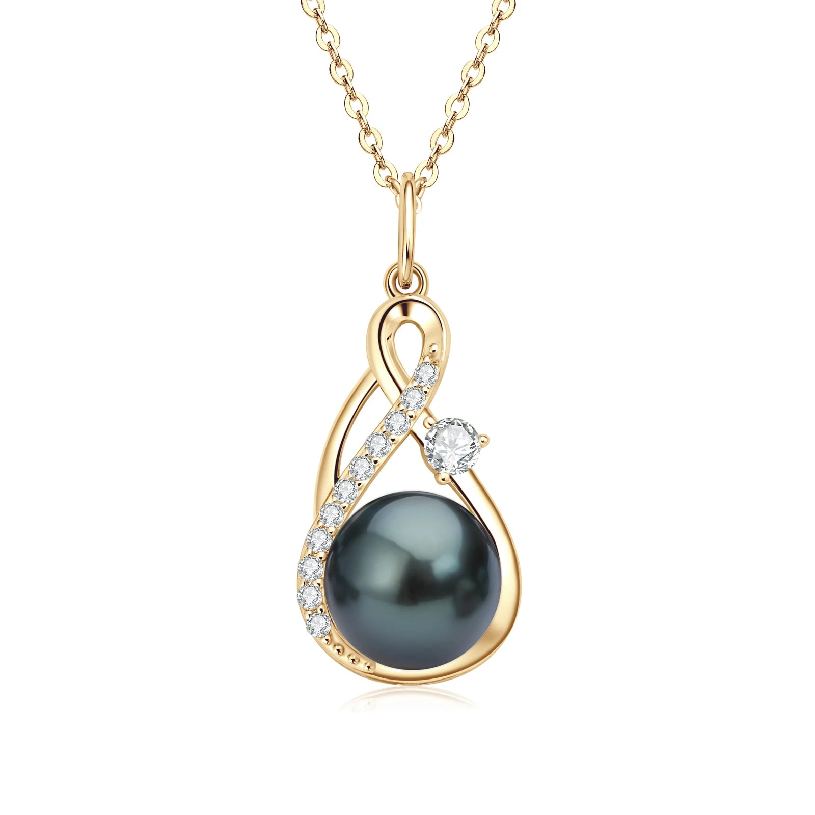 Anziw 10mm Freshwater/Tahitian Black Pearl Moissanite Infinity Pendant Necklace Silver 925 Wedding-losil