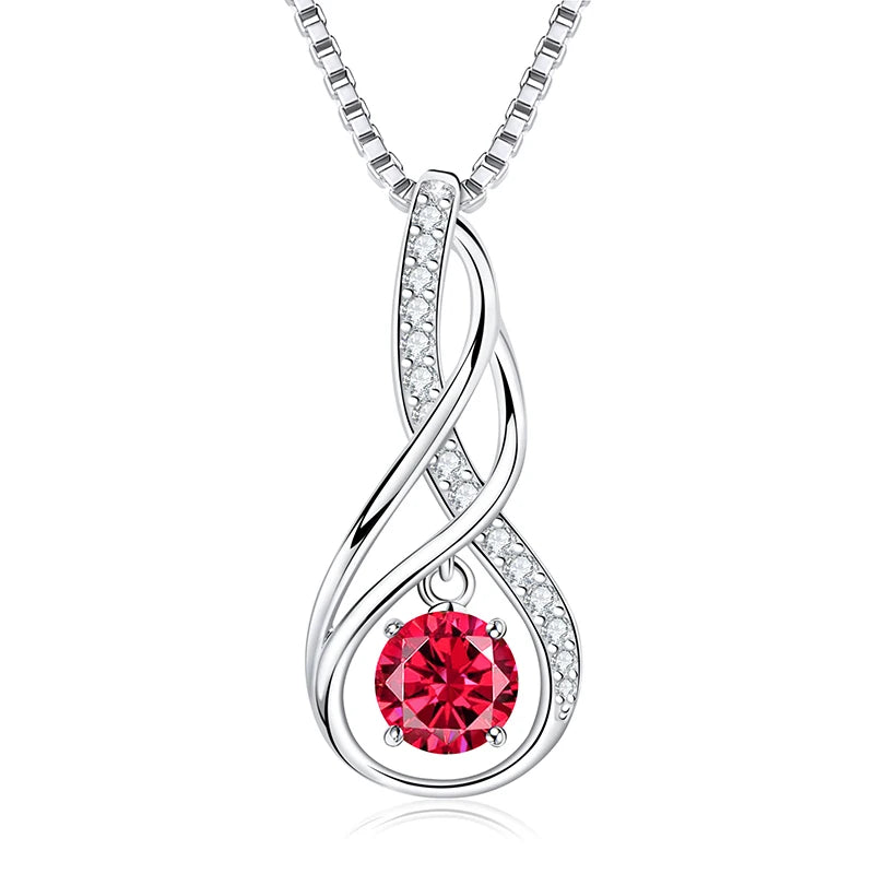 12 Birthstone Infinity Pendant Necklace for Women 925 Silver Colorful Gemstone 6.5mm-losil