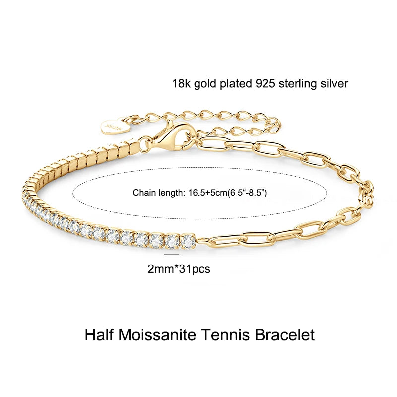 Anziw 3mm 5mm D VVS1 Moissanite Tennis Bracelet Plated 18k White Gold-losil