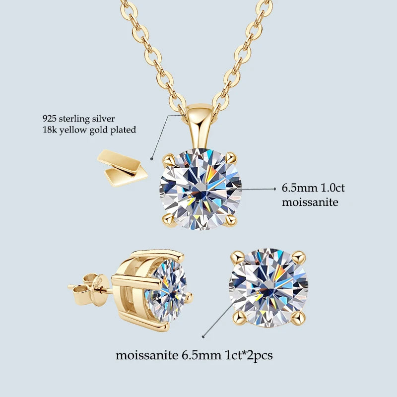 Anziw 18K Gold Plated Jewelry Set 3.0ctw D Color Round Moissanite Real-losil