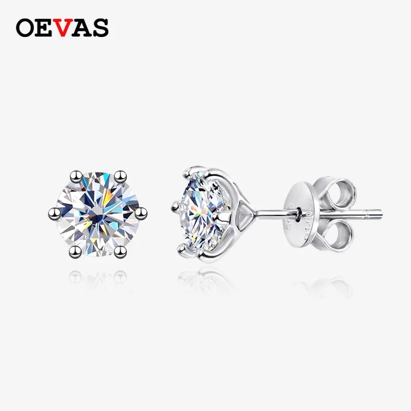 OEVAS 100% 925 Sterling Silver 0.2-2 Carat D Color Moissanite Diamond Stud-losil