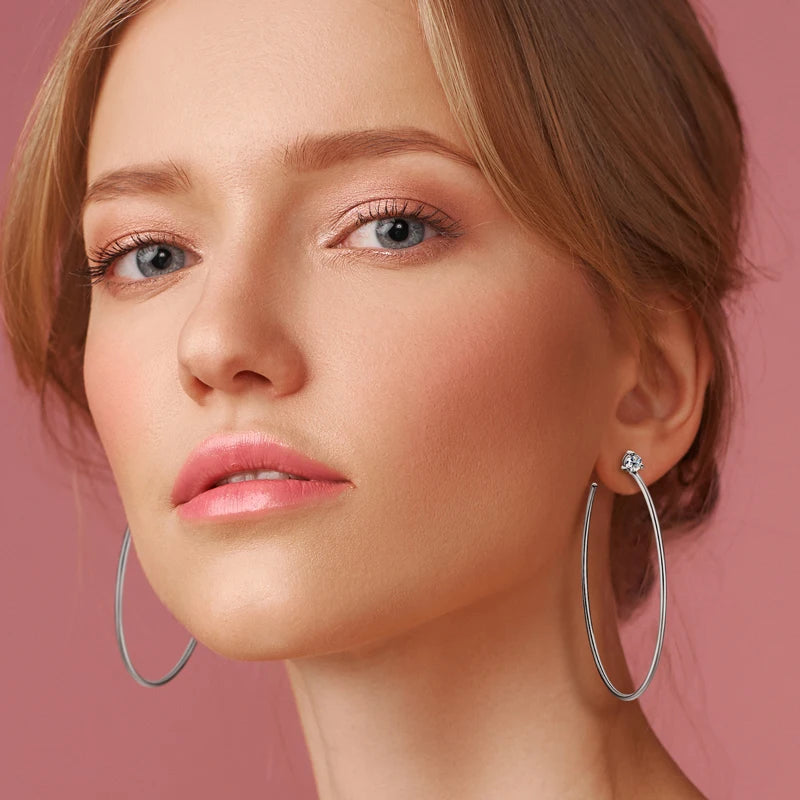 Anziw Korean 4.0mm Moissanite Large Big Hoop Earrings Silver 925 for Women-losil