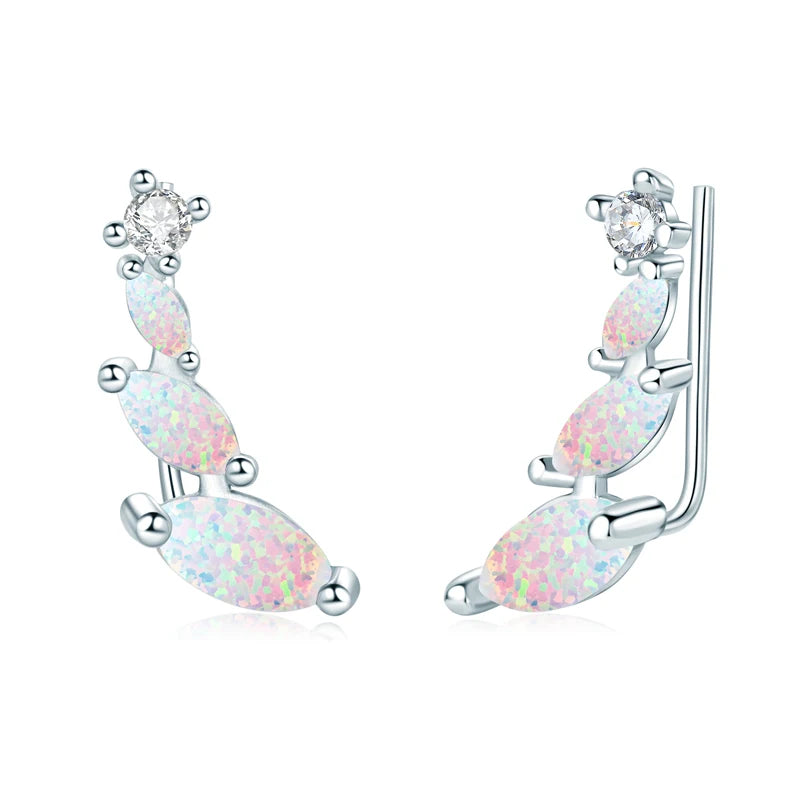 Fresh Opal Drop Stud Earrings for Women 925 Sterling Silver Curved Bar-losil