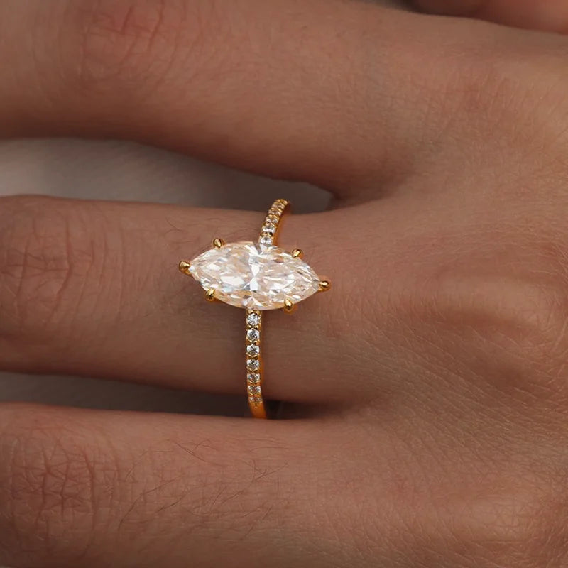 OEVAS 2ct D VVS1 Marquise Cut Moissanite Ring 100% S925 Silver Plate-losil