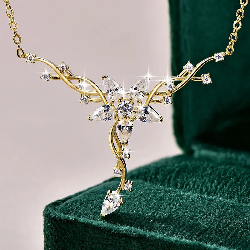 Anziw 2026 New 5A Cubic Zirconia Floral-Style Necklace for Women Wedding Engagement-losil