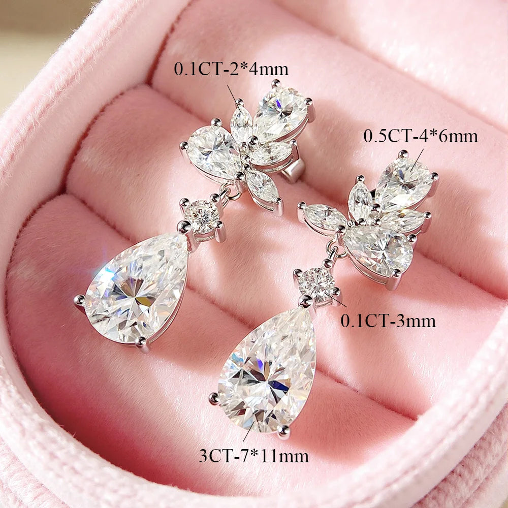 OEVAS 8.8cttw Pear Cut Full Moissanite Earrings for Women 100% S925 Silver-losil