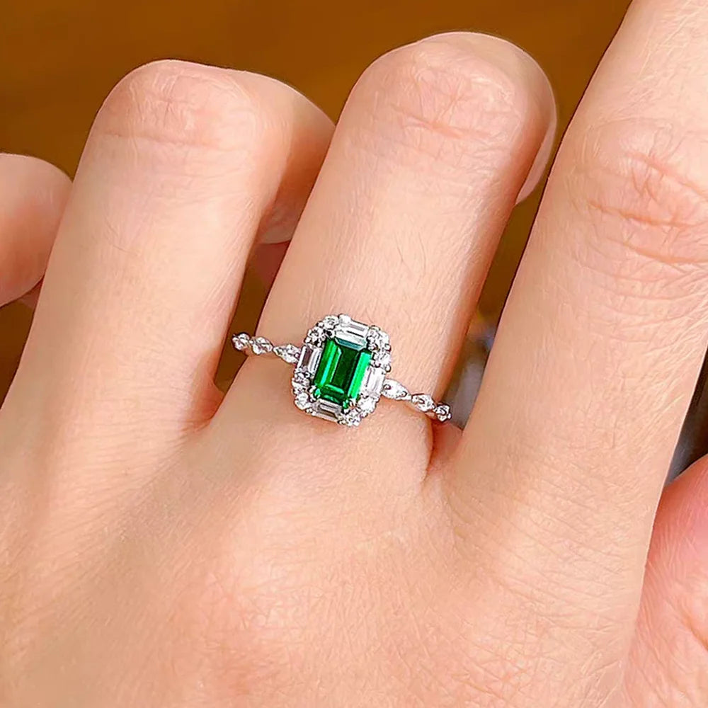 OEVAS 4*9mm Emerald Cut Zircon Ring 100% Sterling S925 Lab Diamond Wedding-losil
