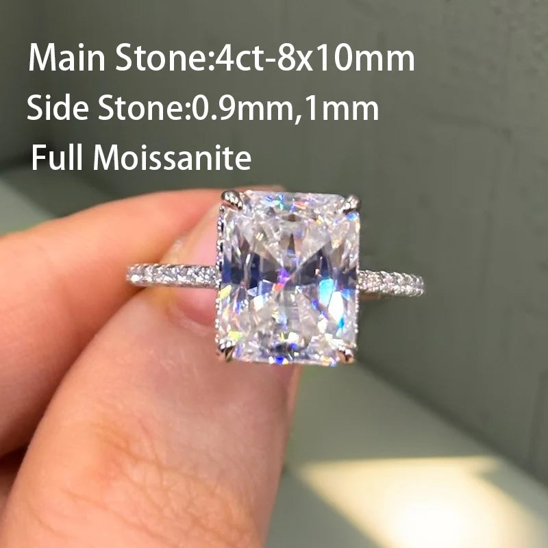 OEVAS 8*10mm 4ct Redion Cut Moissanite Rings S925 Silver For Women Lab-losil